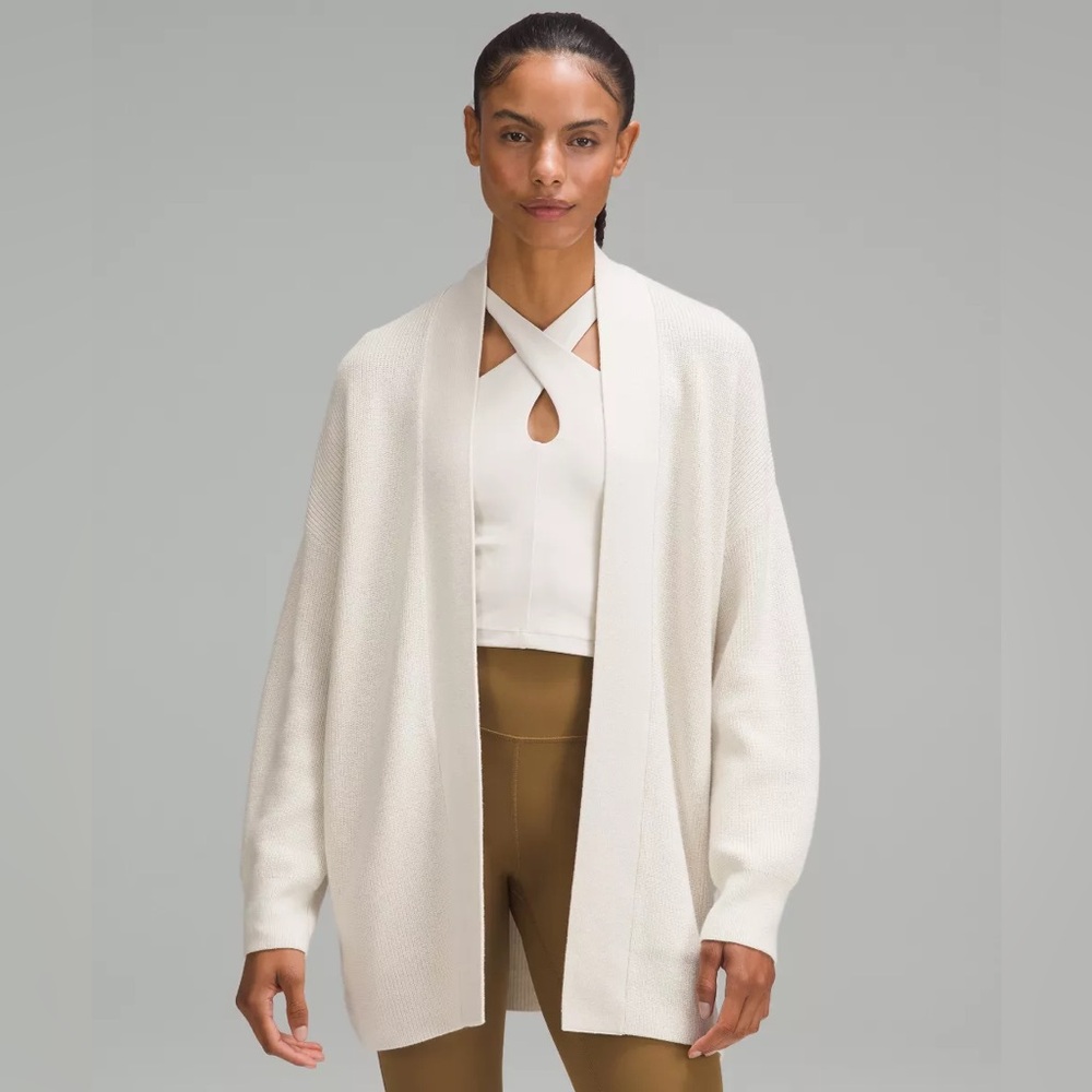 Lululemon Merino wool blend rib long cardigan wrap sweater size 2 NWT CREAM